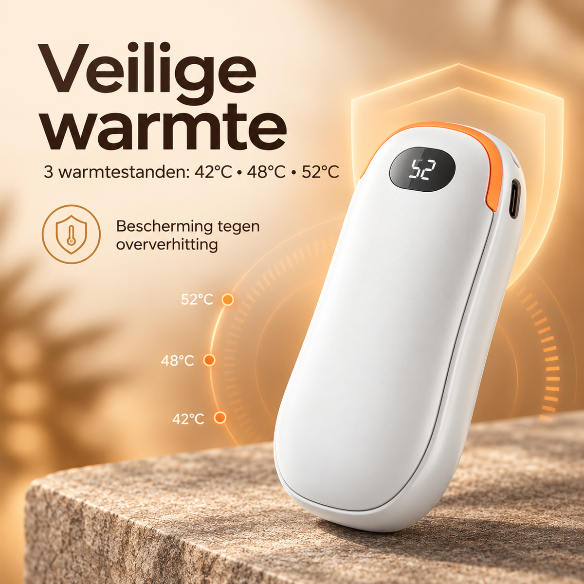 2-in-1 Elektrische Handwarmer & Powerbank – Dubbelzijdige Verwarming met Digitaal Display
