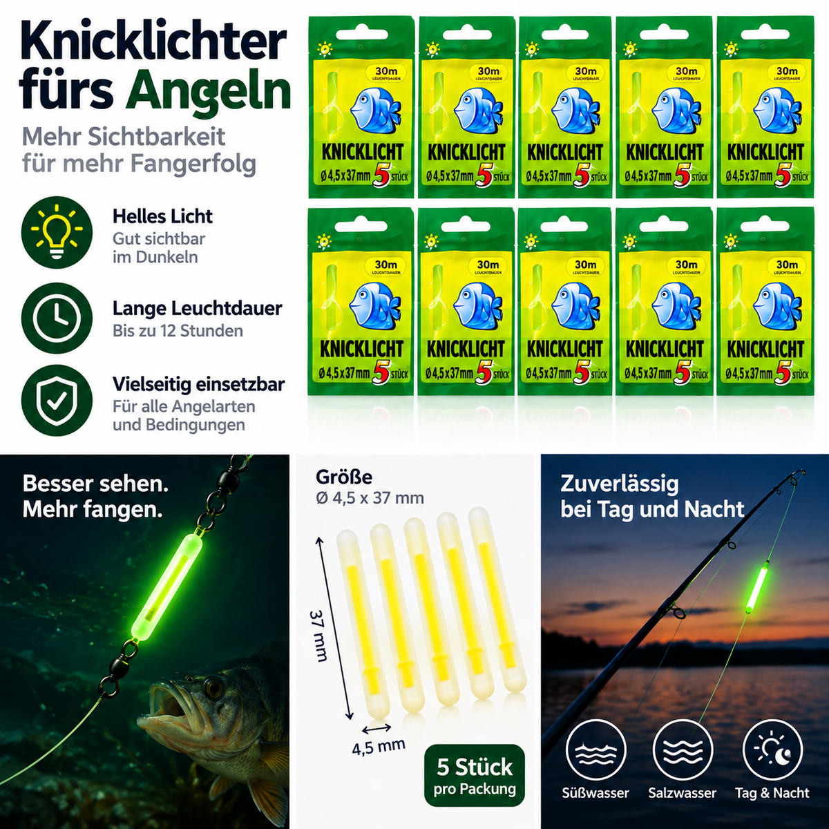 100-teiliges Nachtangel-Knicklicht-Set für Rutenspitzen