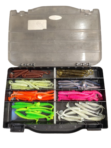 Tweedehands Shads Assortiment met Tacklebox – Diverse Kleuren