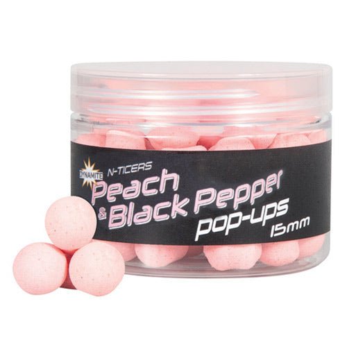 Dynamite Baits-N-Ticers Peach & Black Pepper Pop-Ups 15mm - Hengelsport De Goeie Vangst
