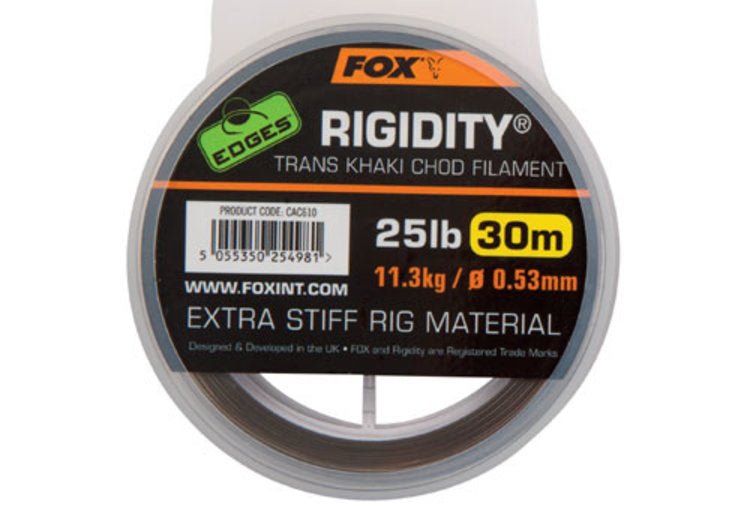 Fox Carp-Edges Rigidity Extra Stiff Chod Filament-Trans Khaki-0.53mm / 25lb-Hengelsport De Goeie Vangst
