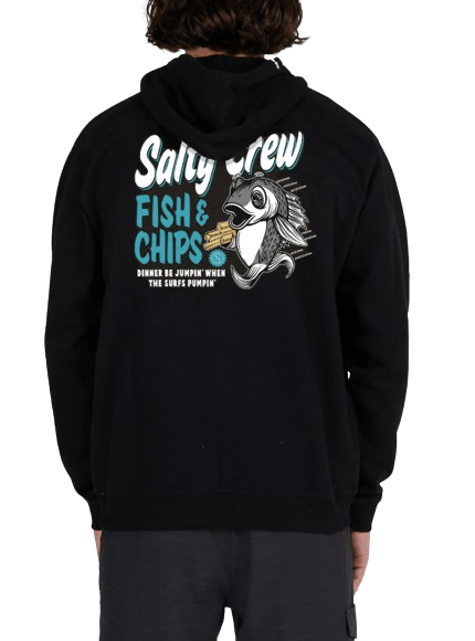 Salty Crew-Fish And Chips Hood Fleece-Zwart-Medium-Hengelsport De Goeie Vangst
