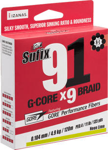 Sufix-91 G-core X9 Braid | 150m-Neon Chratreuse-0.104mm-Hengelsport De Goeie Vangst