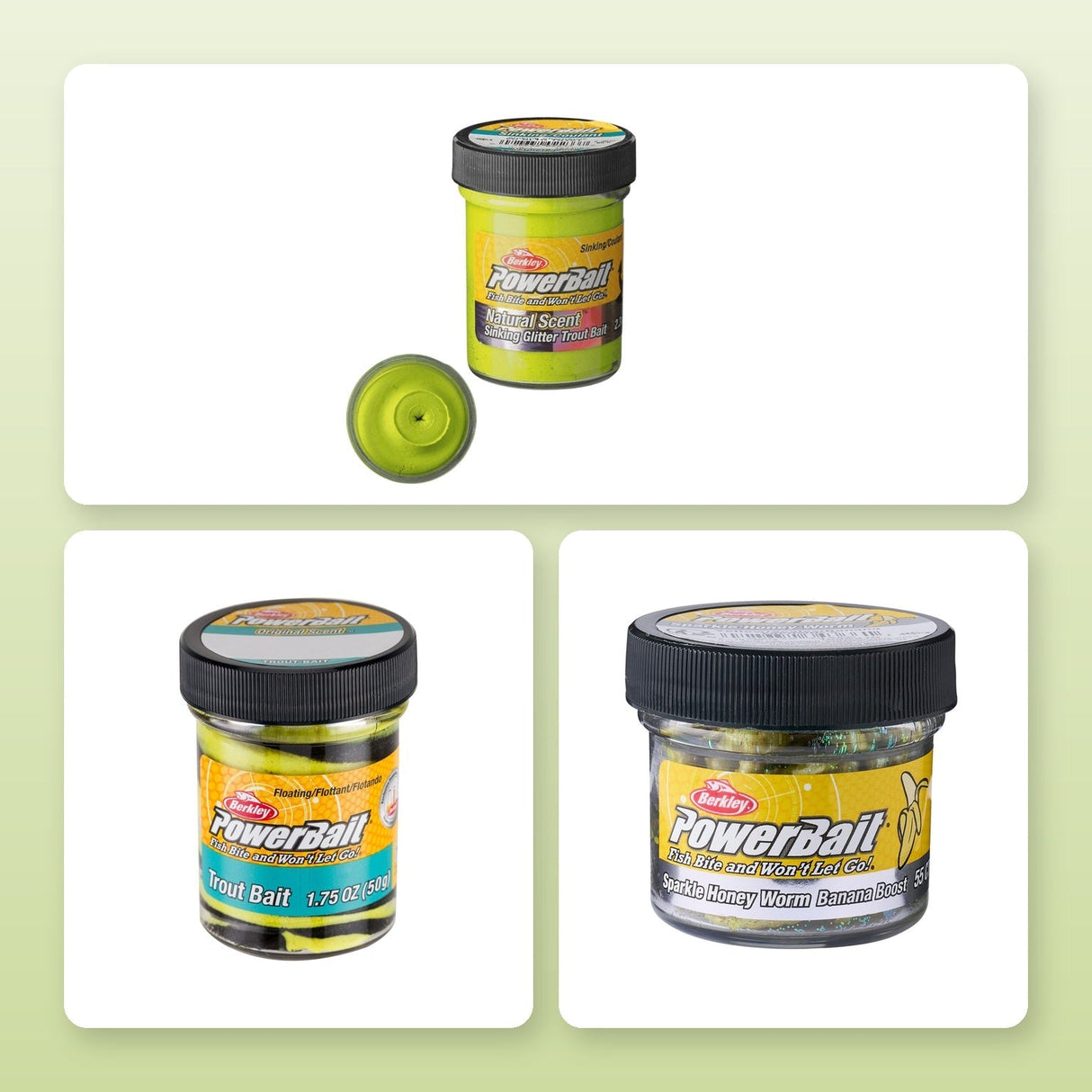 Berkley-PowerBait Forel Aasset – Chartreuse, Bumblebee & Honey Worm - De Goeie Vangst
