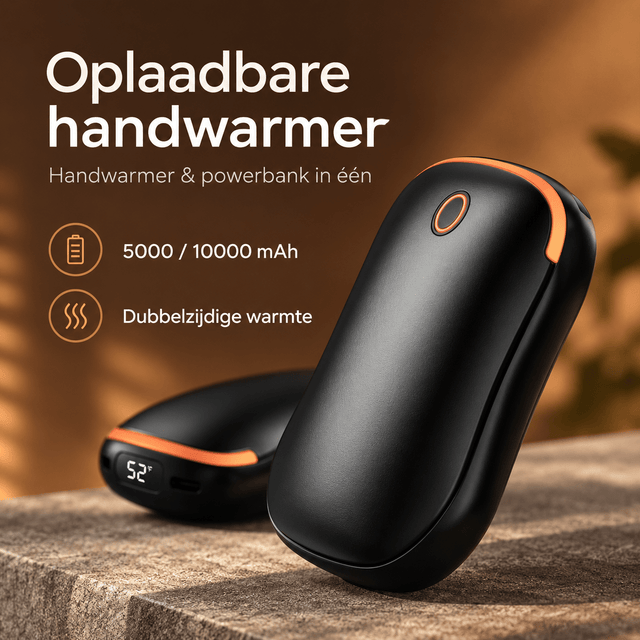 De Goeie Vangst-2-in-1 Elektrische Handwarmer & Powerbank – Dubbelzijdige Verwarming met Digitaal Display-Zwart - De Goeie Vangst