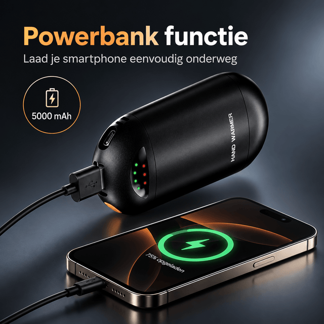 De Goeie Vangst-Oplaadbare Zelfverwarmende Handwarmer 5000mAh-Zwart - De Goeie Vangst