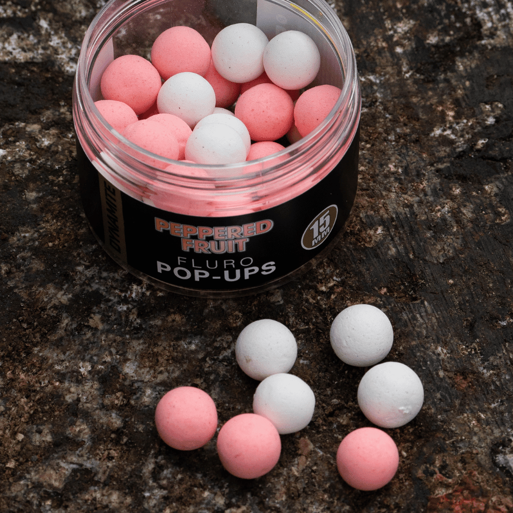 Dynamite Baits-Peppered Fruit Fluro Pop-Ups 15mm - Hengelsport De Goeie Vangst