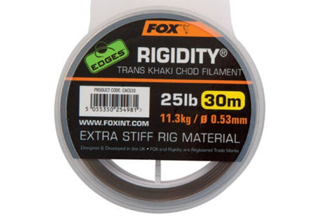 Fox Carp-Edges Rigidity Extra Stiff Chod Filament-Trans Khaki-0.53mm / 25lb-Hengelsport De Goeie Vangst