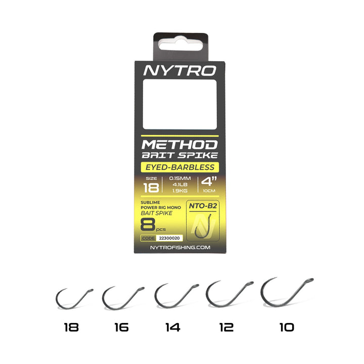 Nytro-NTO-B2 Barbless Method Bait Spike Rigs – 10 cm-10 - 0.23mm - 9.9lb - Hengelsport De Goeie Vangst