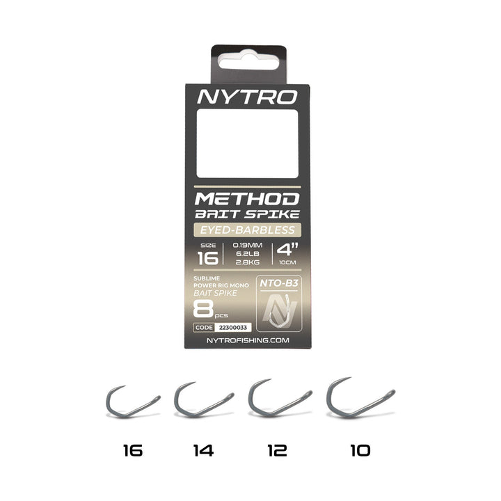 Nytro-NTO-B3 Barbless Method Bait Spike Ready Tied Rigs – 10 cm-10 - 0.25mm - 12lb - Hengelsport De Goeie Vangst