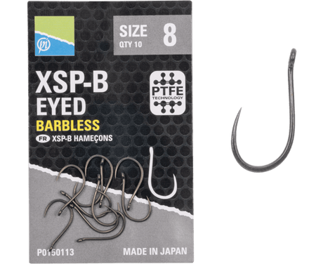 Preston-XSP-B Eyed Barbless Haken-8 - De Goeie Vangst